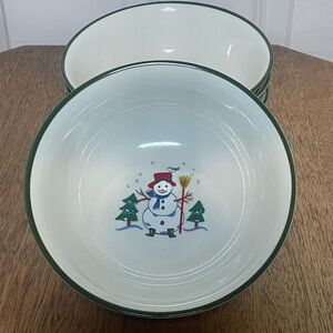 Pfaltzgraff Snowman Bowl Set of 4- Green and White